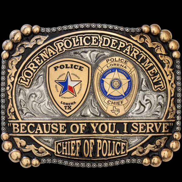 "Our Lorena Belt Buckle is the perfect buckle for you if you're looking for a standout piece. Crafted on a German Silver base, the Lorena Belt Buckle features intricate details across every inch. From the German Silver berry edge to the Jeweler’s Bro